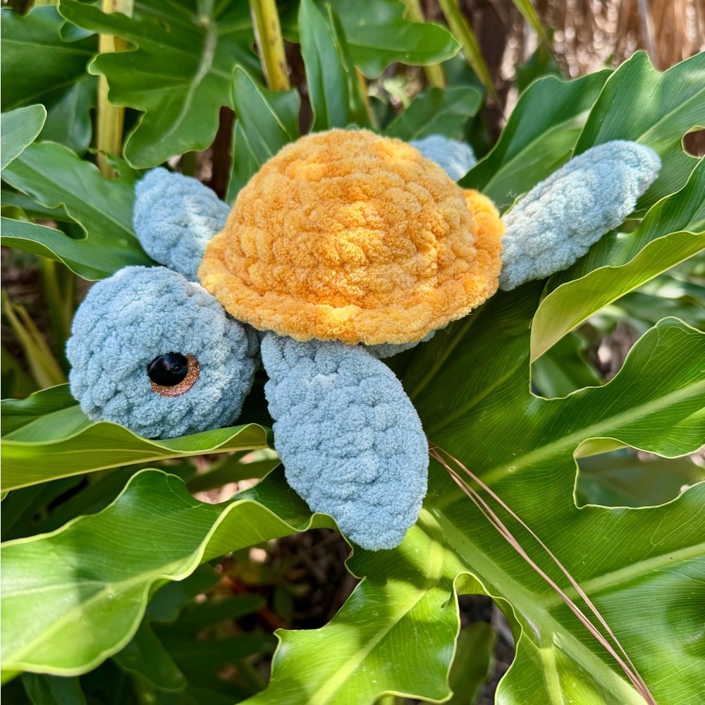 Handmade Crochet Sea Turtle Yellow and Sage Green - Picture 2 of 6